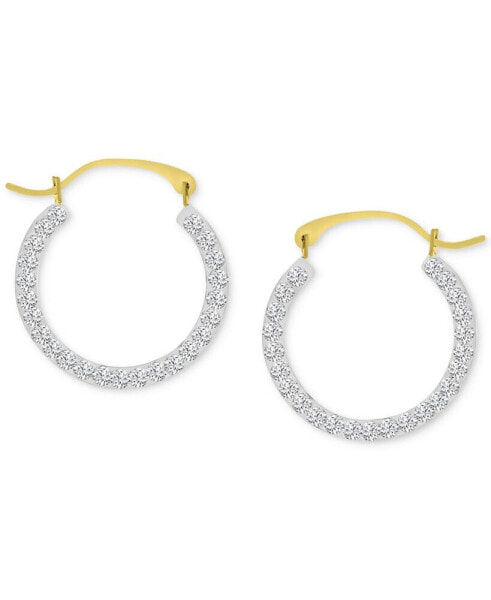 Crystal Pavé Small Round Hoop Earrings in 10k Gold, 0.75"