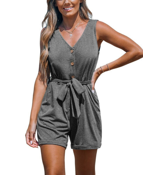 Women's Rosalinda Belted V-Neck Romper