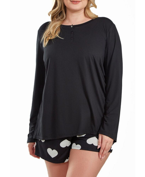 Пижама iCollection Kind Heart Plus Size Henley Short