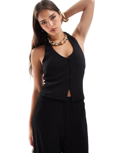 Vero Moda textured jersey halter top co-ord in black