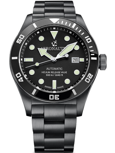Мужские наручные часы с черным браслетом Aeronautec ANT-44075-04 Helium Diver automatic 44mm 500M