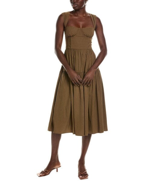 Weworewhat Strap Corset Linen-Blend Midi Dress Women's Brown 0