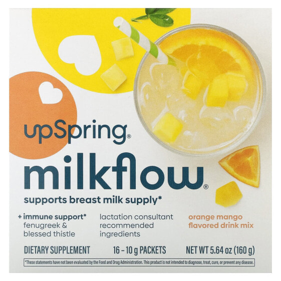 Milkflow Drink Mix, Orange Mango, 16 Packets, 10 g Each