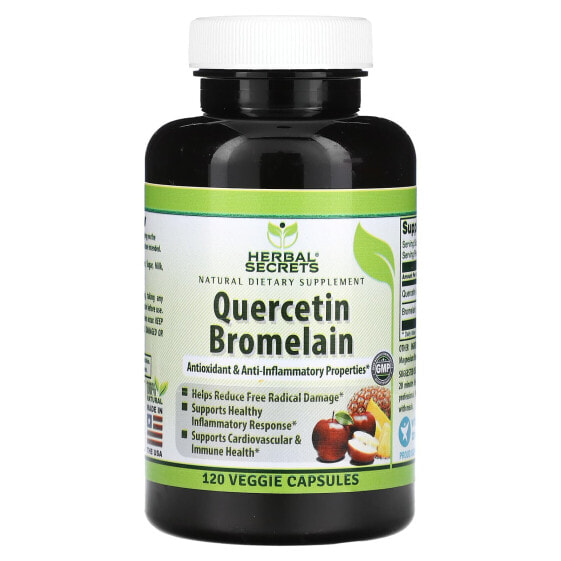 Пробиотики для пищеварительной системы Herbal Secrets Quercetin Bromelain, 120 капсул