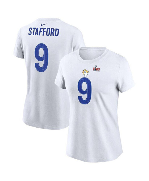 Women's Matthew Stafford White Los Angeles Rams Super Bowl LVI Bound Name and Number T-shirt