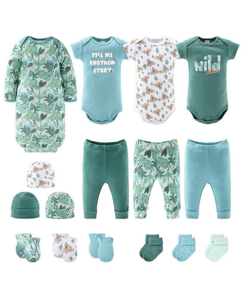 Newborn Layette Gift Set for Baby Boys or Baby Girls, Blue Green Wild Jungle, 16 Essential Pieces,