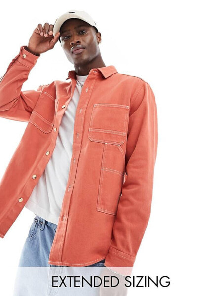 ASOS DESIGN overshirt with patch worker pockets in washed orange