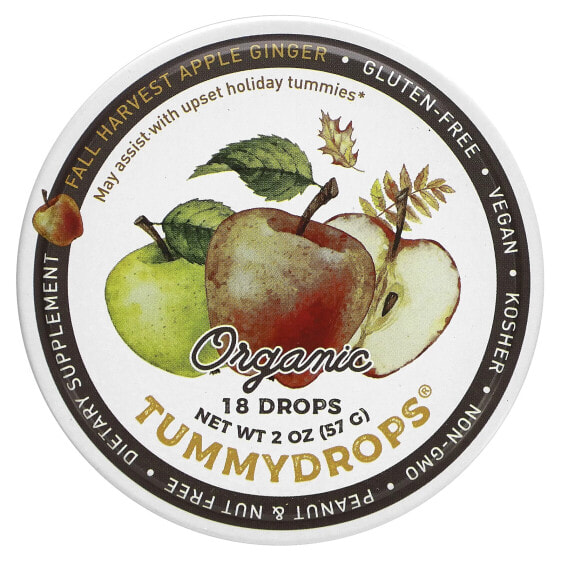 Tummydrops, Органическое яблоко и имбирь осеннего урожая, 18 капель, 57 г (2 унции)