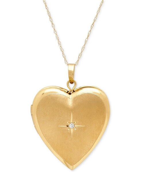 Italian Gold diamond Accent Heart Locket 18" Pendant Necklace in 10k Gold