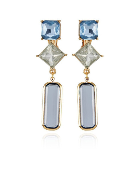 Gold-Tone Blue Glass Stone Drop Clip On Earrings