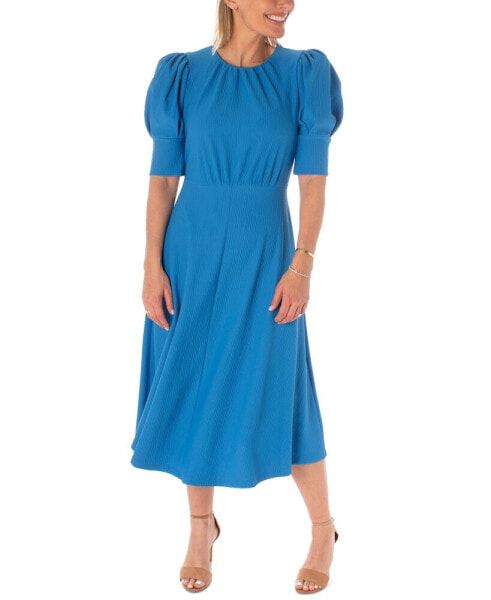 Women's Puff-Sleeve Ottoman Knit Midi Dress