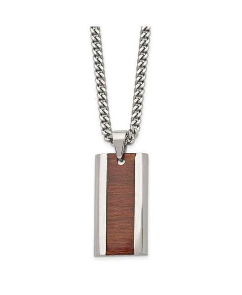 Red/Orange Koa Wood Inlay Enameled Pendant Curb Chain Necklace