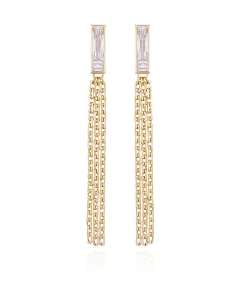 Gold-Tone Glass Stone Baguette Fringe Drop Earrings