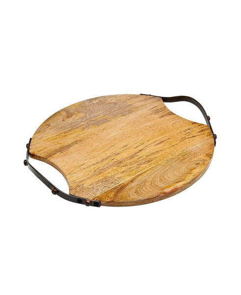 Round Wood Handeled Tray