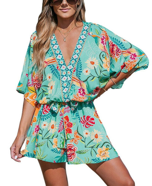 Women's Tropical Dolman Sleeve Casual Mini Beach Dress