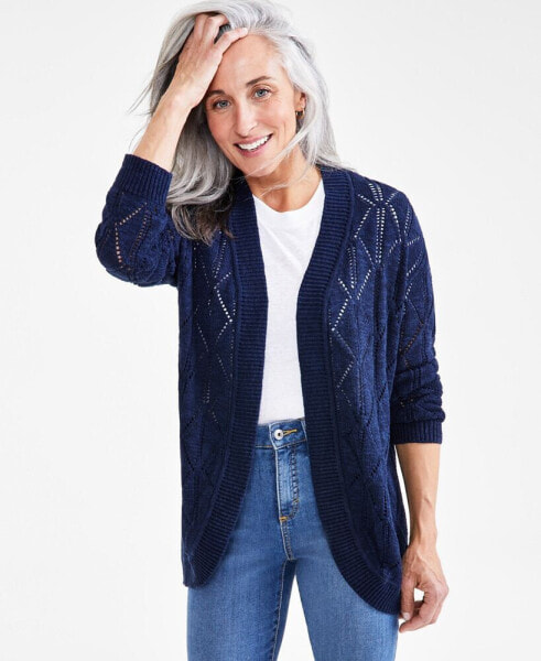 Petite Open-Stitch Long-Sleeve Cardigan, Created for Macy's