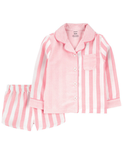 Toddler 2-Piece Striped Woven Coat-Style Pajamas 5T