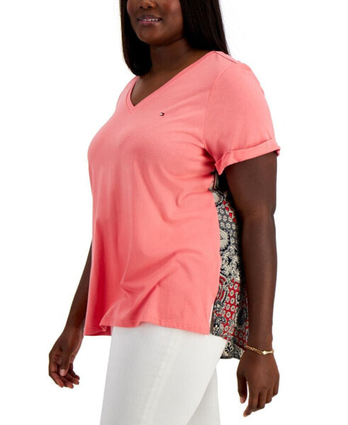 Plus Size Mixed Media V-Neck T-Shirt