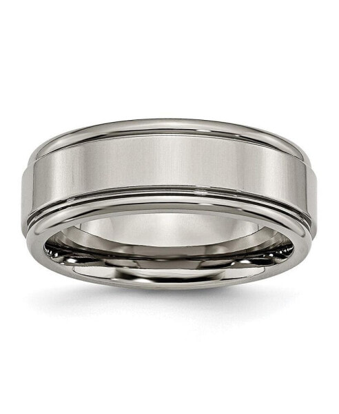 Titanium Polished Grooved Edge Wedding Band Ring