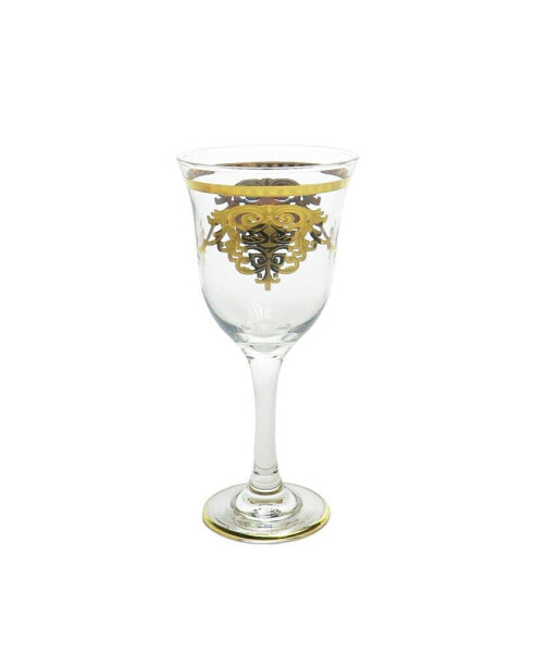 Water Glass with 14K Gold Design, Set of 6