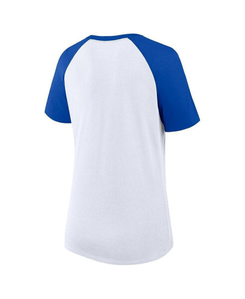 Branded Women's White/Royal Kentucky Wildcats Best Squad Stacked Raglan Notch Neck T-Shirt