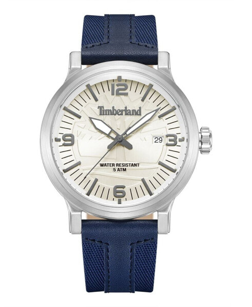 Men's Quartz Westerly Dark Blue Leather Nylon Strap Watch, 46mm