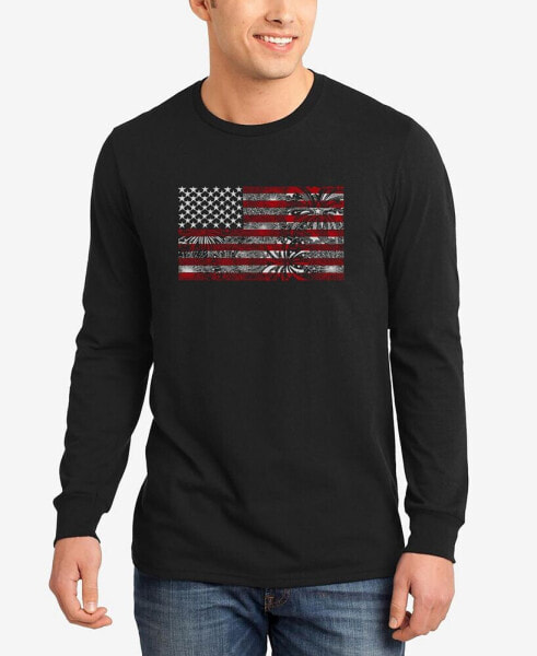 Men's Word Art American Flag Fireworks Long Sleeve T-shirt