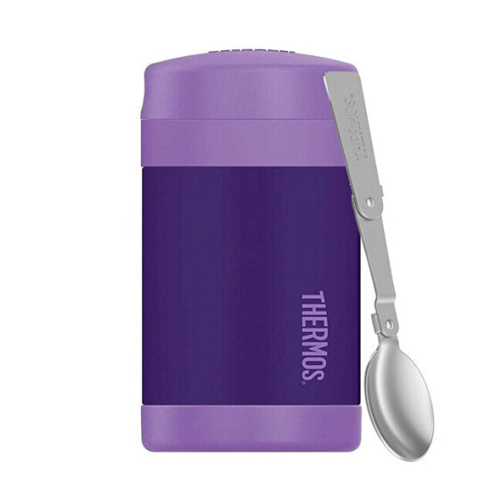Baby food thermos with folding spoon - purple