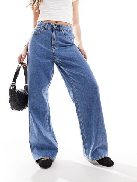 JJXX Tokyo high waisted wide leg jeans in mid blue