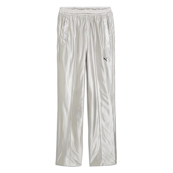 Puma T7 Oversized Metallic Track Pants Mens Silver Casual Athletic Bottoms 62719