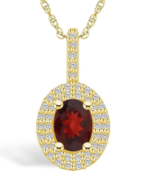 Garnet (1-1/2 Ct. T.W.) and Diamond (1/2 Ct. T.W.) Halo Pendant Necklace in 14K Yellow Gold