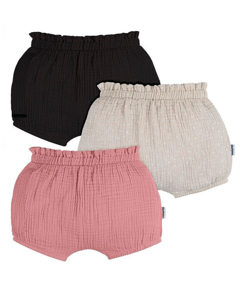 Baby Girls Baby Gauze Bubble Shorts, 3-Pack