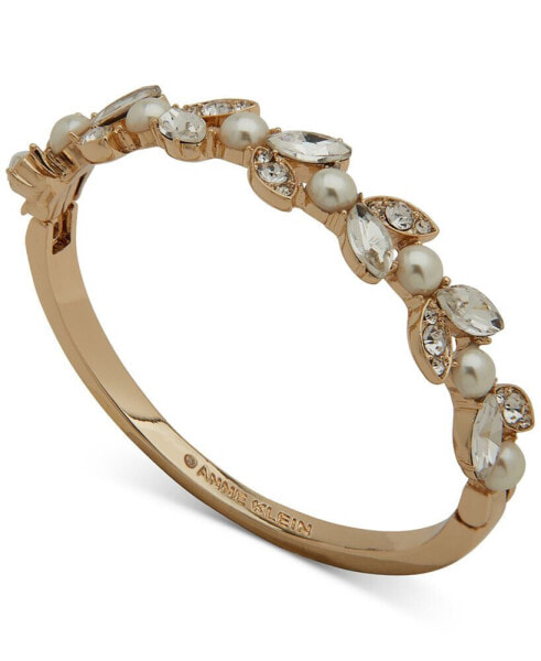 Gold-Tone Crystal & Imitation Pearl Bangle Bracelet