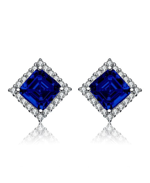 White Gold Plated Cubic Zirconia Square Stud Earrings