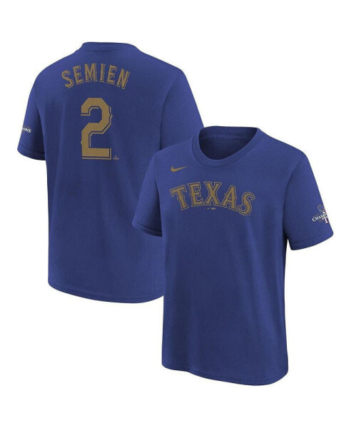 Big Boys and Girls Marcus Semien Blue Texas Rangers 2024 Gold Collection Name Number T-Shirt