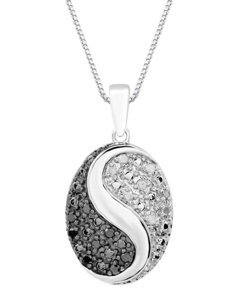 Black & White Diamond Yin Yang Oval 18" Pendant Necklace (1/6 ct. t.w.) in Sterling Silver