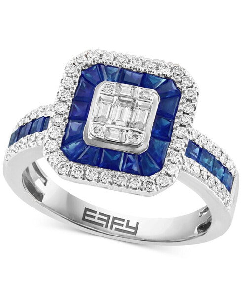 EFFY® Sapphire (1-1/20 ct. t.w.) & Diamond (1/2 ct. t.w.) Halo Cluster Ring in 14k White Gold