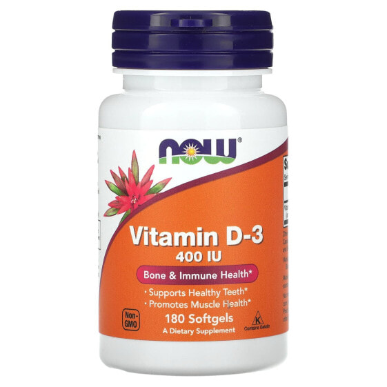 Витамины NOW Vitamin D-3, 400 МЕ, 180 капсул