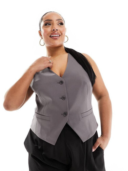 ASOS DESIGN Curve tailored waistcoat in grey