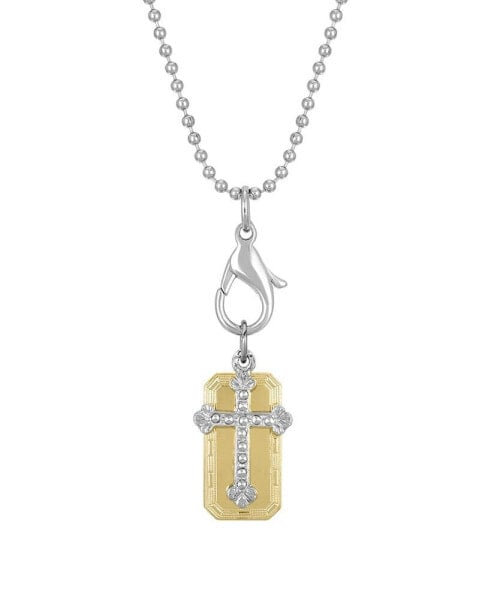 Silver-Tone and Gold-Tone Crystal Accent Cross Charm 16" Adjustable Necklace