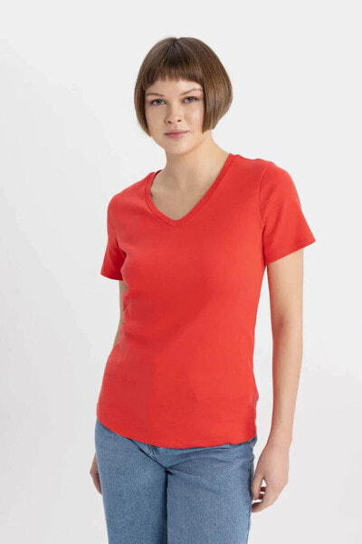 Kadın T-shirt Açık Kırmızı I1080az/rd93
