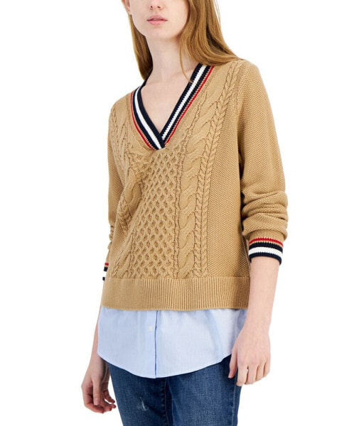 Women's Cable-Knit Layered-Look Sweater