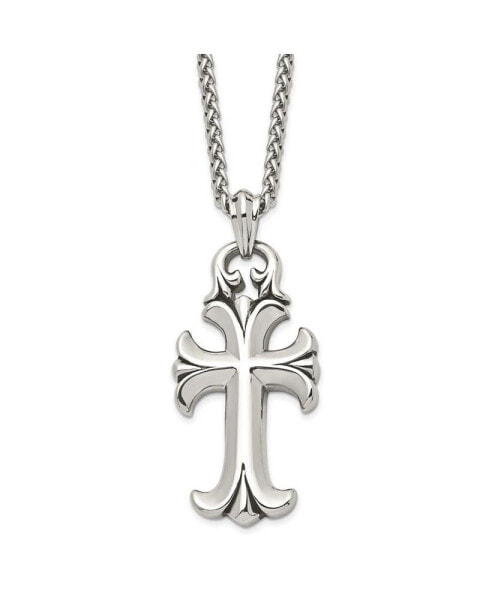 Chisel antiqued and Polished Cross Pendant on a Spiga Chain Necklace