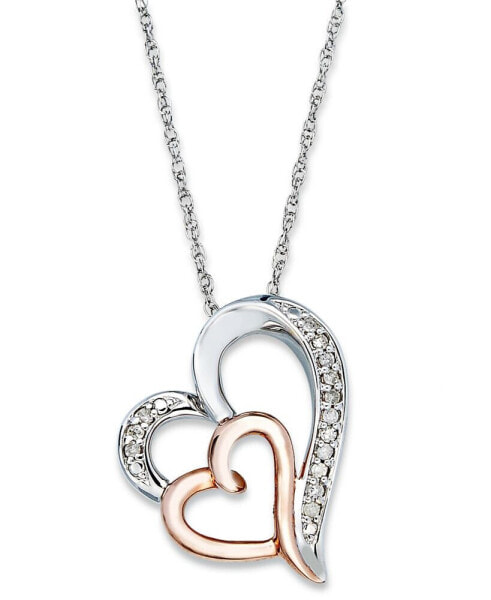 Macy's diamond Double Heart Pendant Necklace in Sterling Silver and 14k Rose Gold (1/10 ct. t.w.)