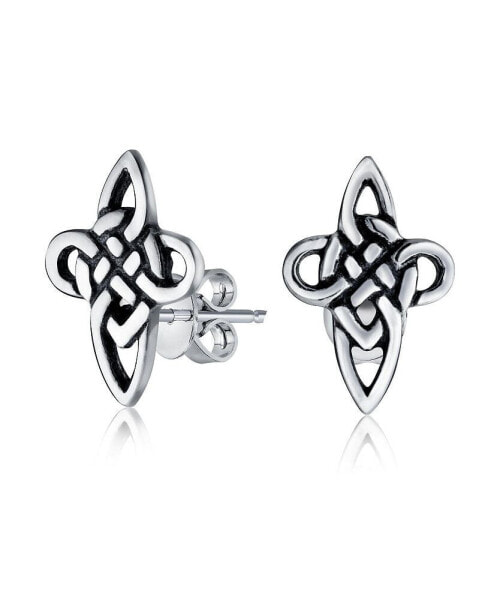 Unisex Religious Irish Infinity Love Knot Celtic Cross Stud Earrings For Women Men Oxidized .925 Sterling Silver