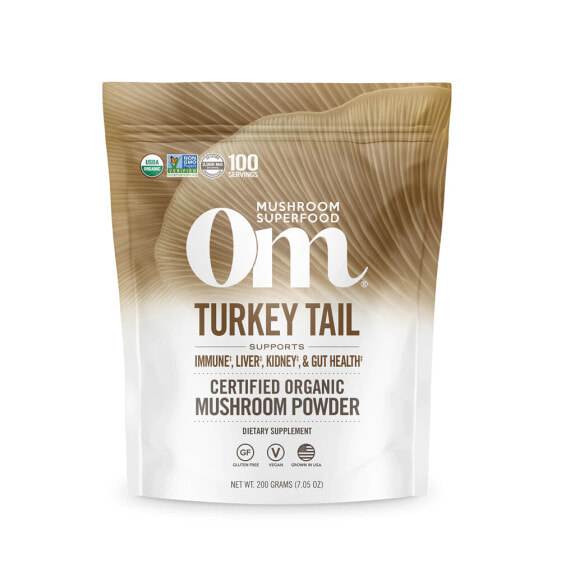 OM Turkey Tail Mushroom Superfood Powder Порошок гриба траметес разноцветный для поддержки иммунитета печени и почек 200 г