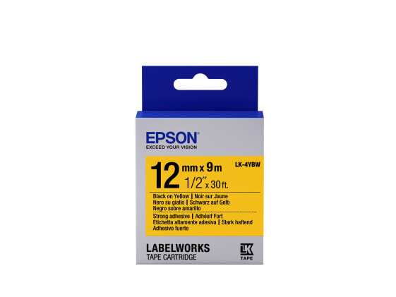Epson Label Cartridge Strong Adhesive LK-4YBW Black/Yellow 12mm (9m) - Black on yellow - Japan - LabelWorks LW-1000P LabelWorks LW-300 LabelWorks LW-400 LabelWorks LW-400VP LabelWorks LW-600P... - 1.2 cm - 9 m - 1 pc(s)