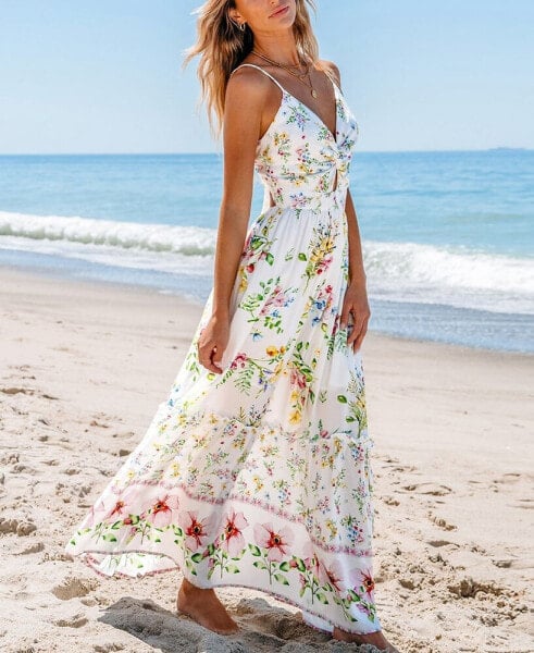 Women's Floral Print Twisted Cutout Maxi Beach Dress