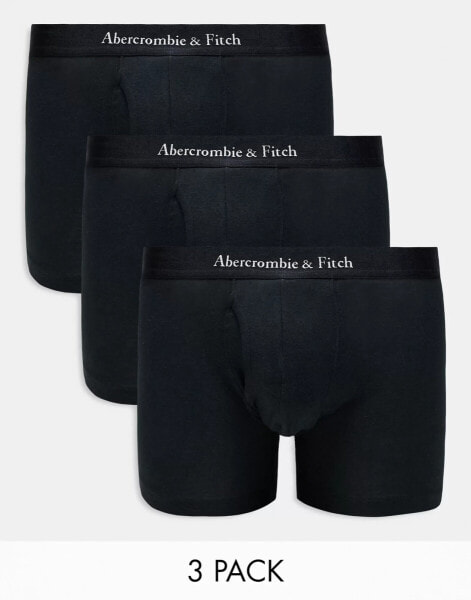 Abercrombie & Fitch 3 pack trunks contrast logo waistband in black