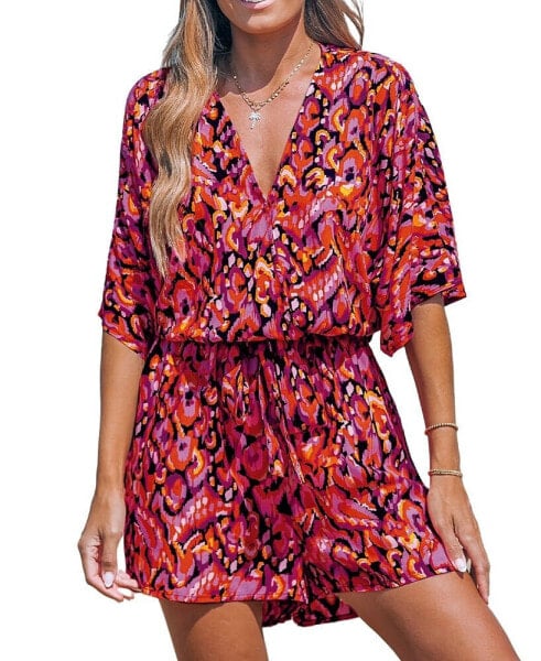 Women's Pink Boho V-Neck Romper